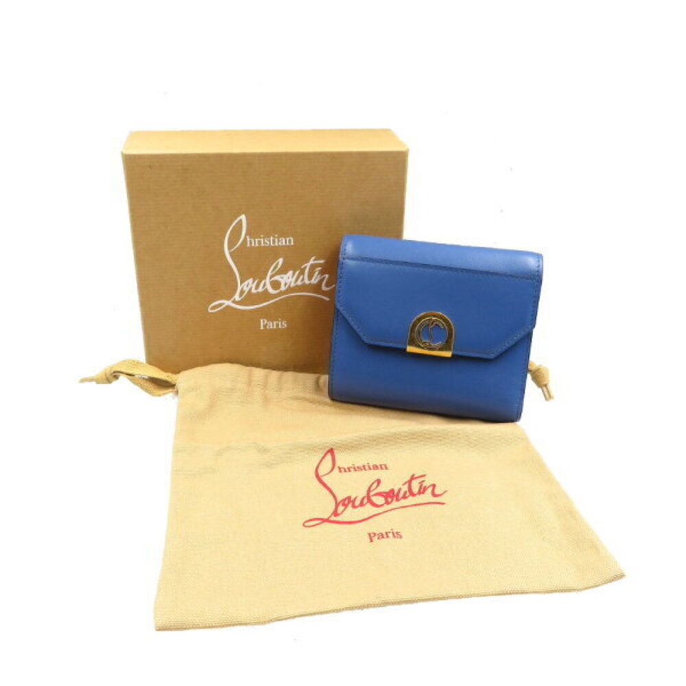 Christian Louboutin Eliza Compact Wallet leather blue red tri fold - Picture 3 of 8
